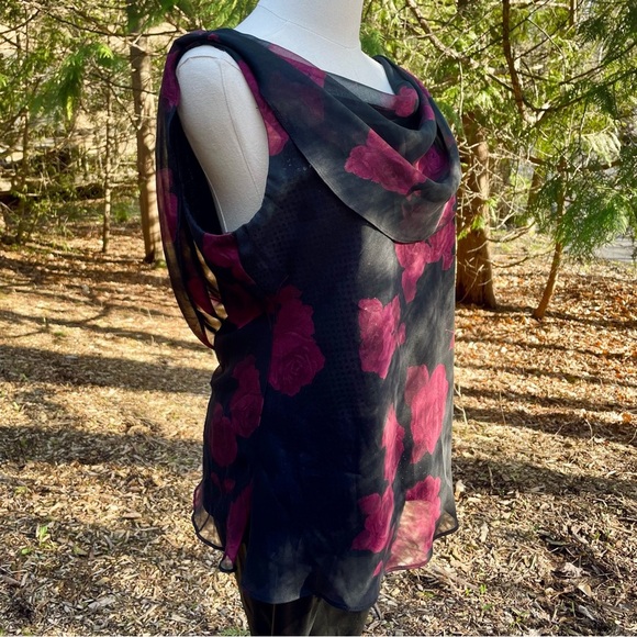 Rose Cowl Neck Blouse Sheer Tank Top by Jessica Howard Vintage Y2K Sequin Lined - Picture 7 of 14